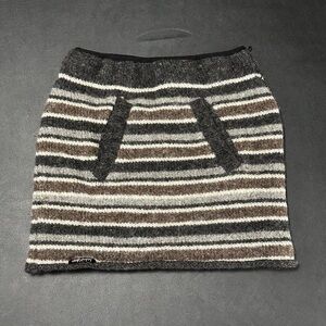 Everest Designs Striped Wool Knit Mini Skirt in Brown, Gray & Cream Medium